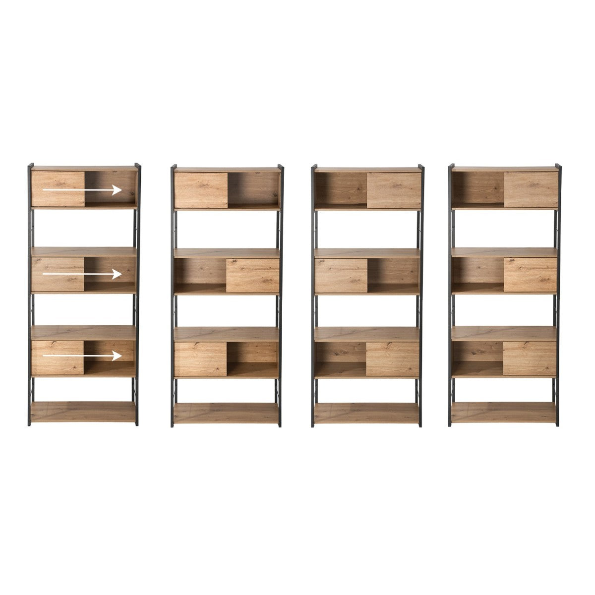 Lenny - Bookcase with 3 Sliding Doors - Light Wood