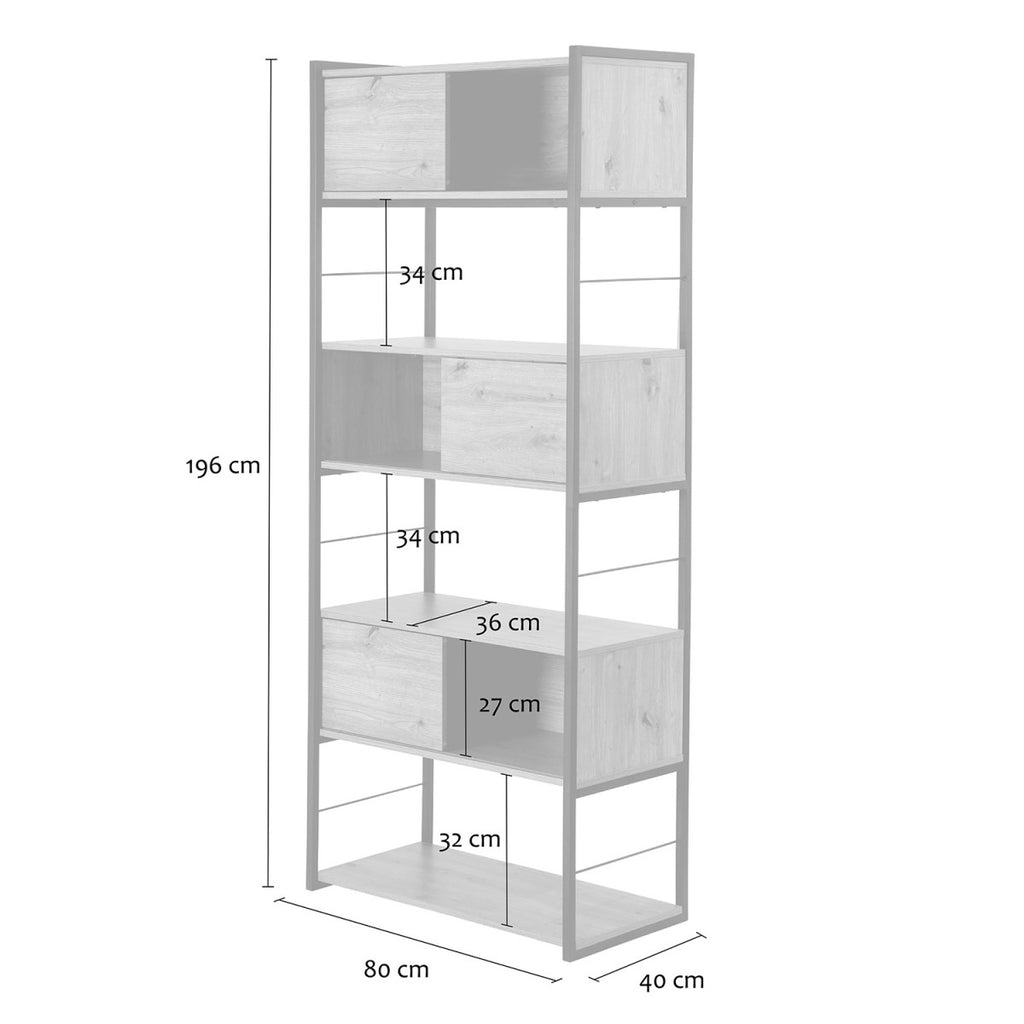 Lenny - Bookcase with 3 Sliding Doors - Light Wood