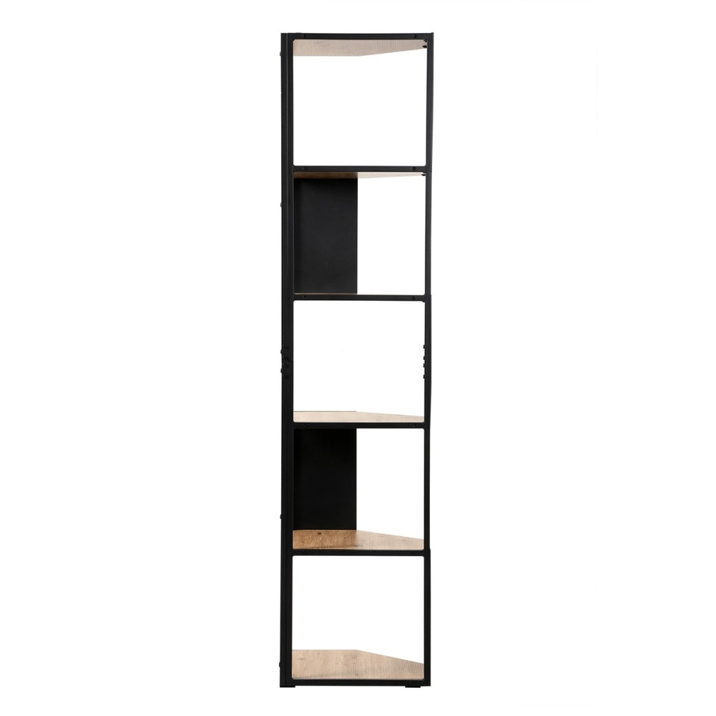 Eklo - Étagère D'Angle 5 Niveaux - Bois & Métal Noir