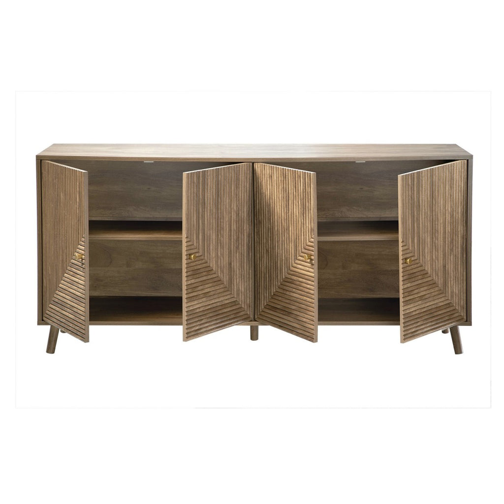 Eden - Buffet 4 Portes Façades Lamellées - Bois Clair