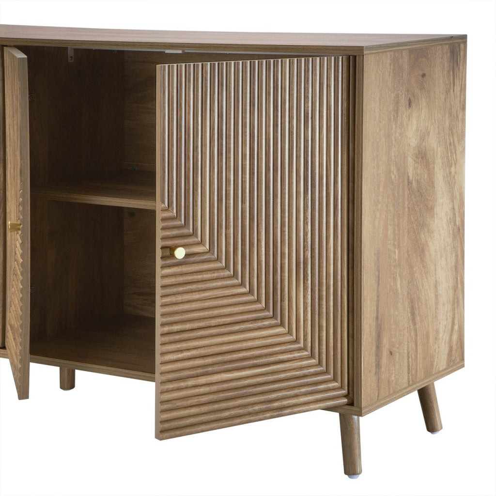 Eden - Buffet 4 Portes Façades Lamellées - Bois Clair