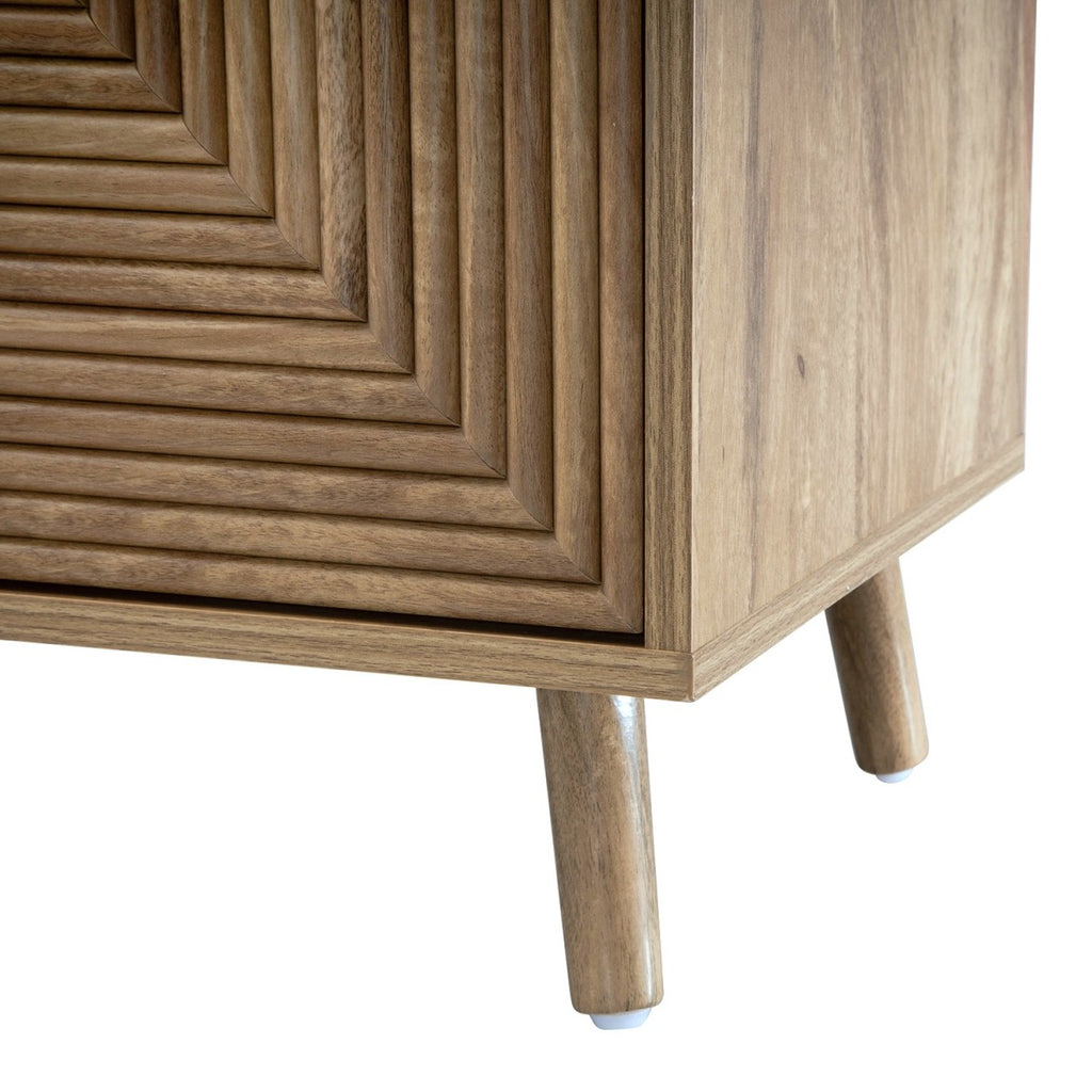 Eden - Buffet 4 Portes Façades Lamellées - Bois Clair