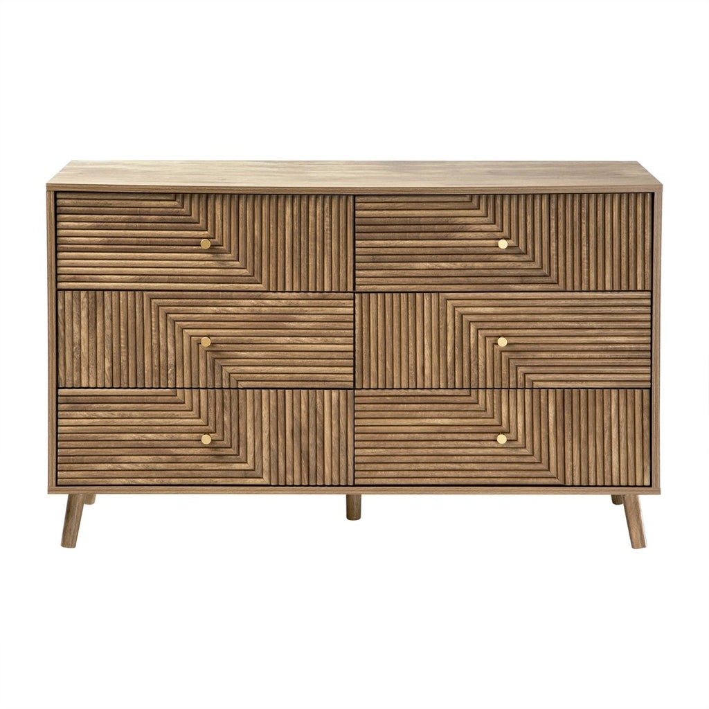 Eden - 6-Drawer Chest of Drawers with Slatted Fronts - Light Wood