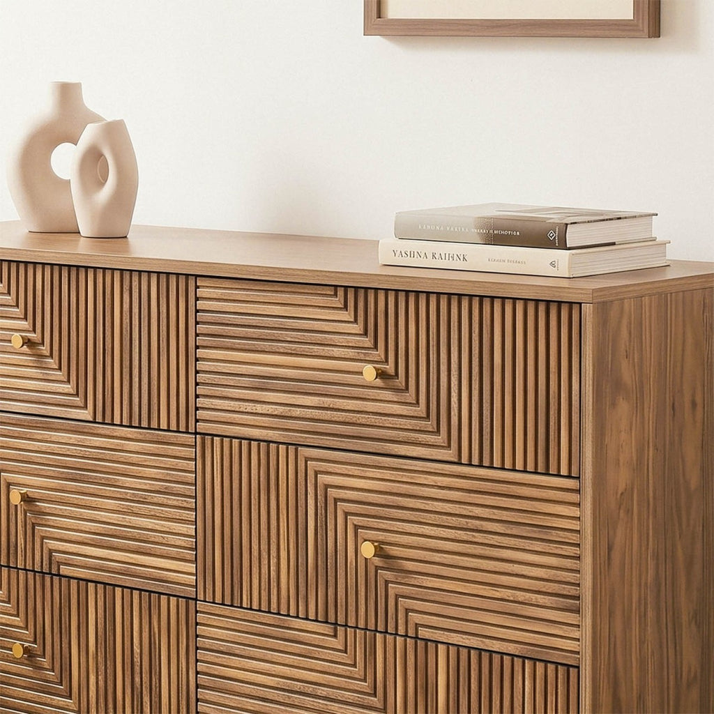 Eden - 6-Drawer Chest of Drawers with Slatted Fronts - Light Wood