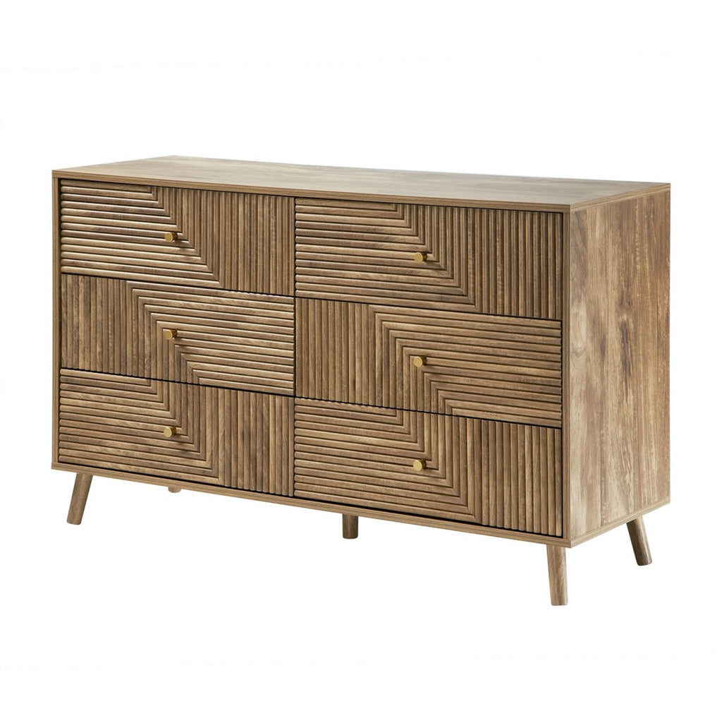 Eden - 6-Drawer Chest of Drawers with Slatted Fronts - Light Wood