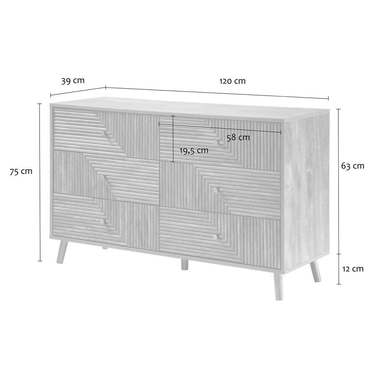 Eden - 6-Drawer Chest of Drawers with Slatted Fronts - Light Wood