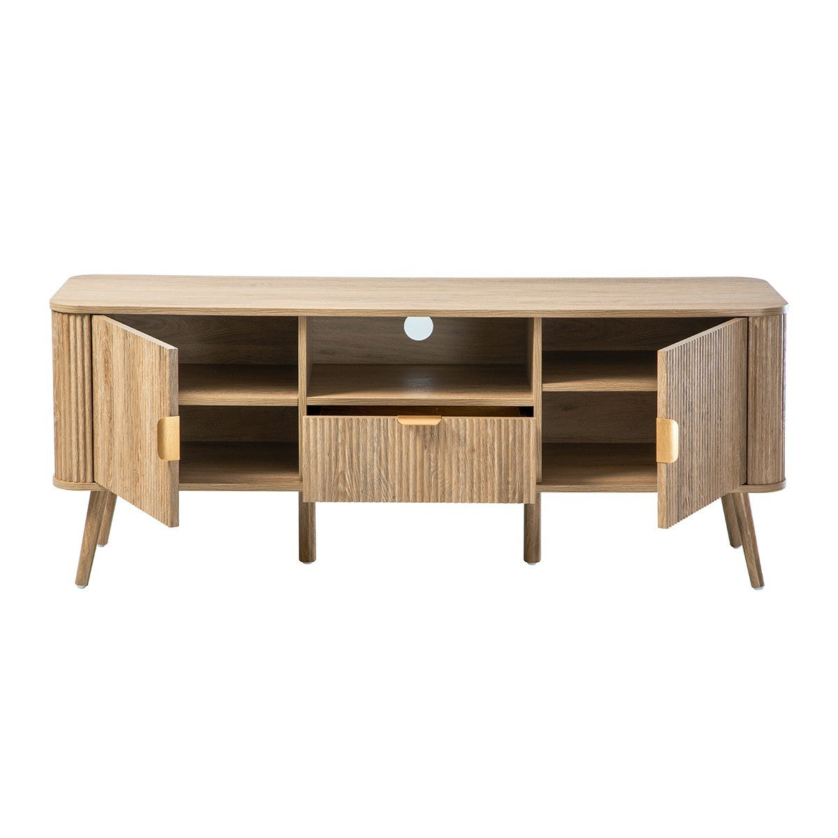 Maho - TV Unit 2 Doors Rounded Slats - Oak