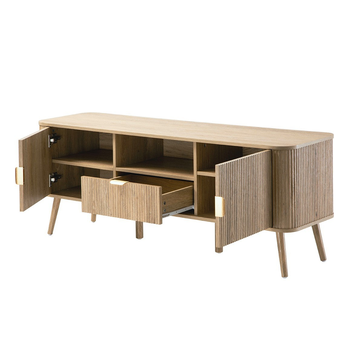 Maho - TV Unit 2 Doors Rounded Slats - Oak