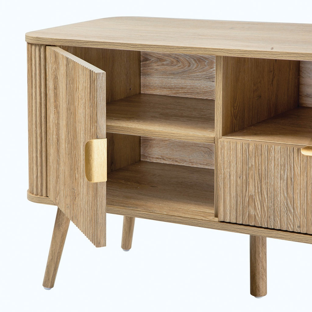 Maho - TV Unit 2 Doors Rounded Slats - Oak