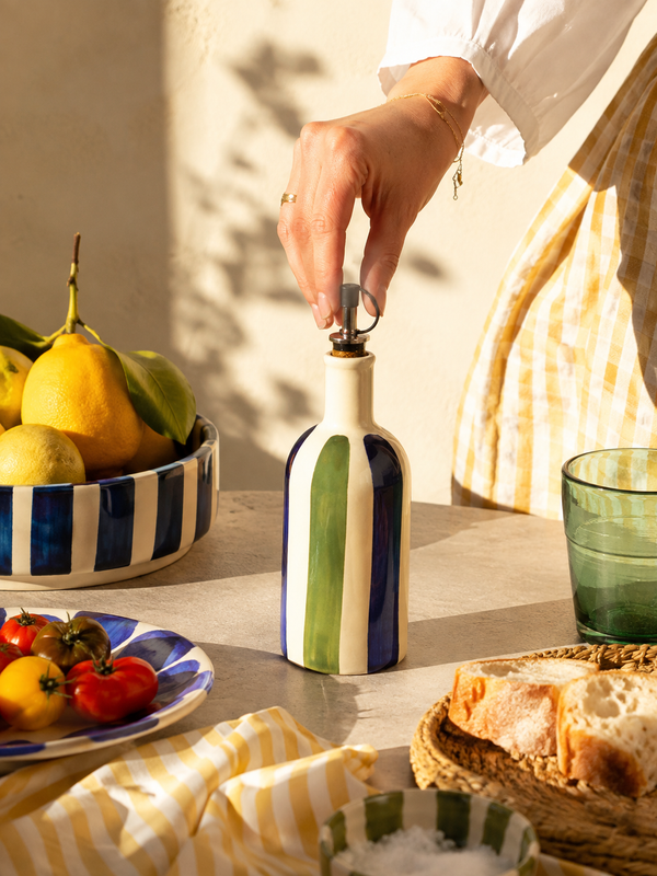 Petite Bouteille D'Huile - Bleu & Vert Linhas
