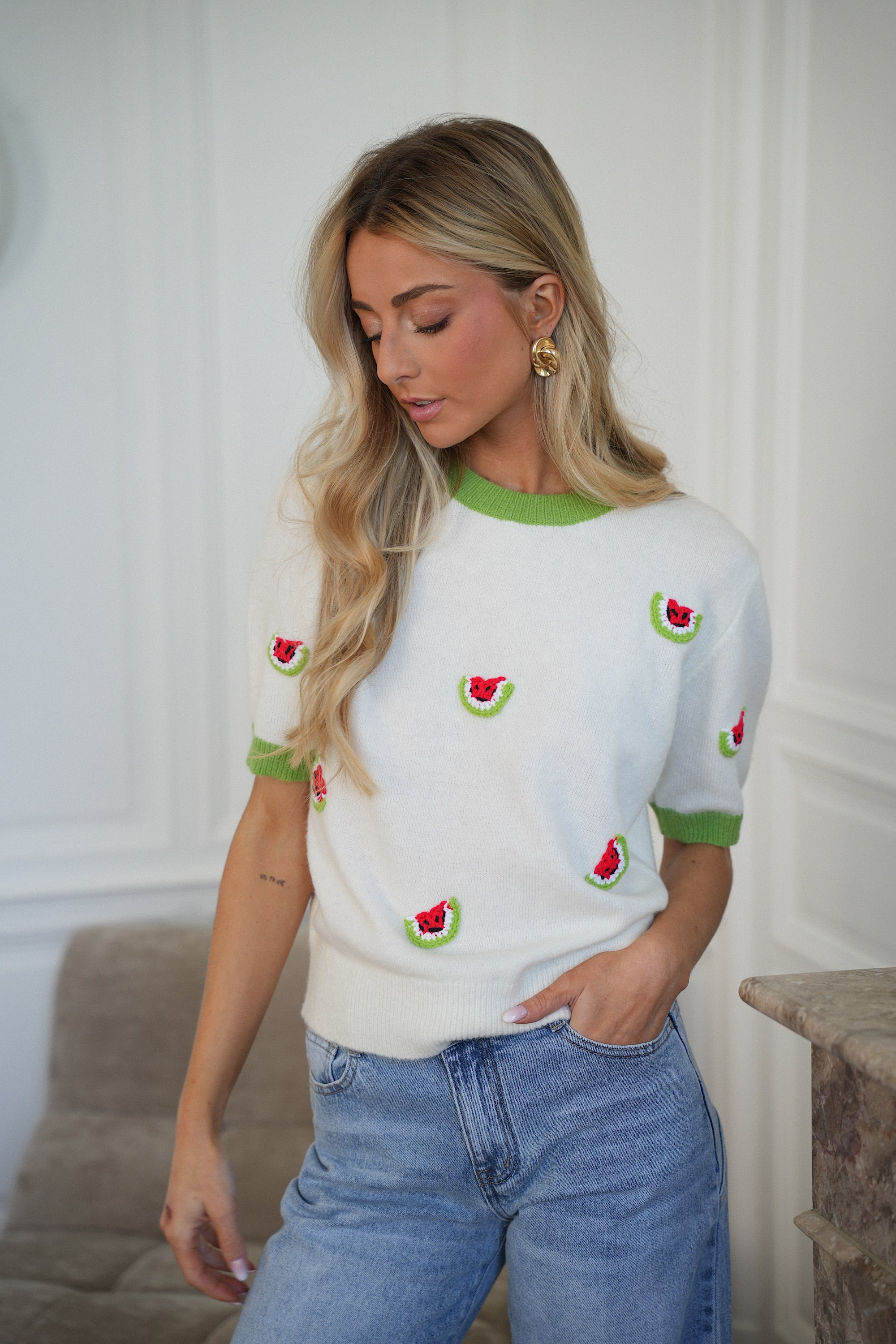 Pull Pastèques Maé - Vert/Blanc