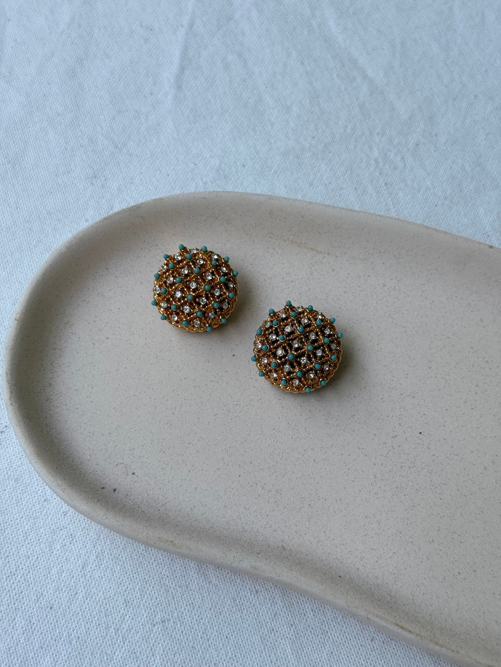 Pendientes Carven Vintage - Estrás Y Cabujones Turquesas