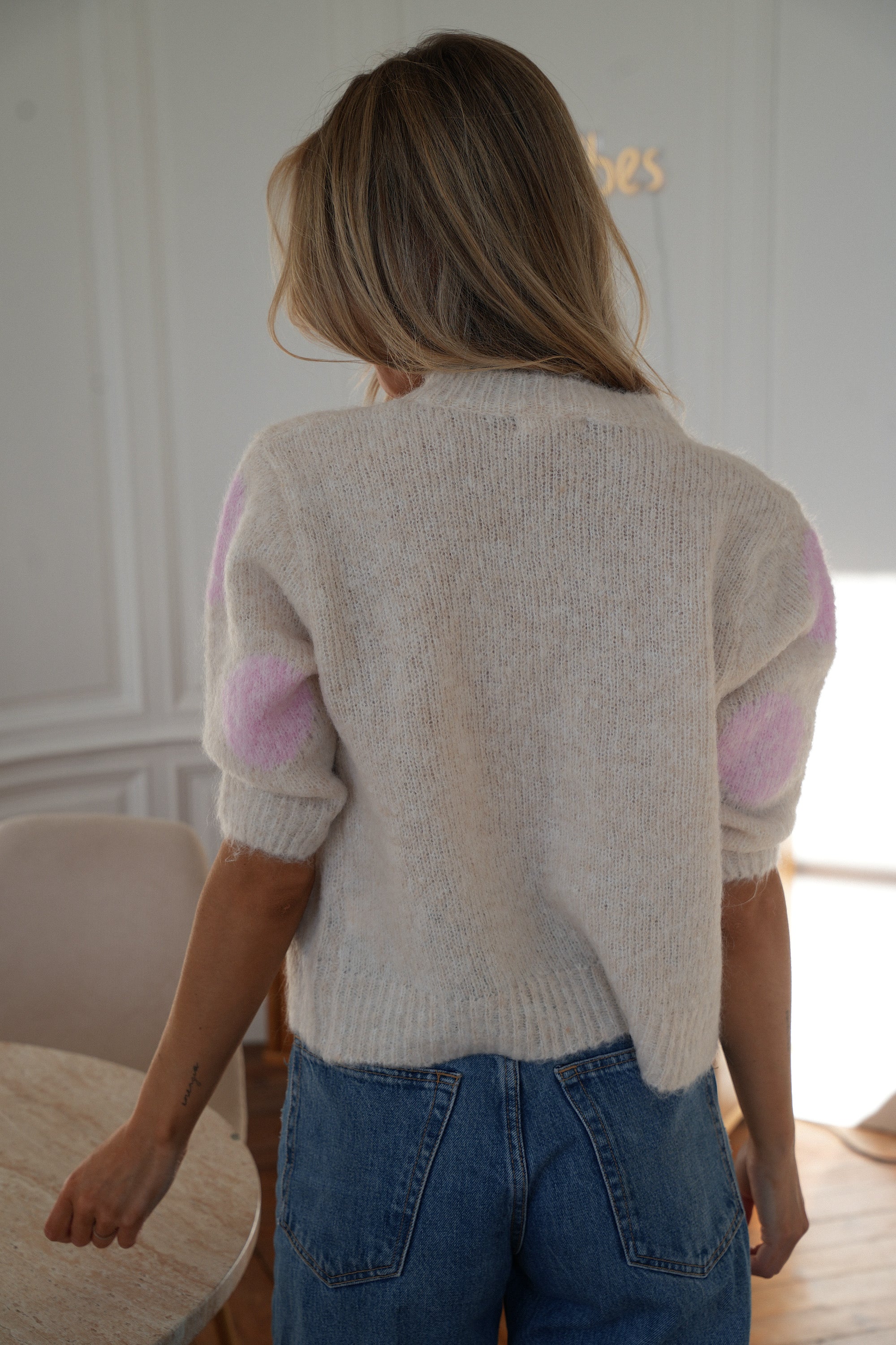 Pull Manches Courtes Léa - Crème/Rose