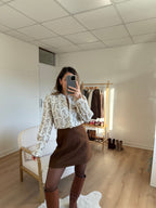 Lou chocolate wool-effect skirt
