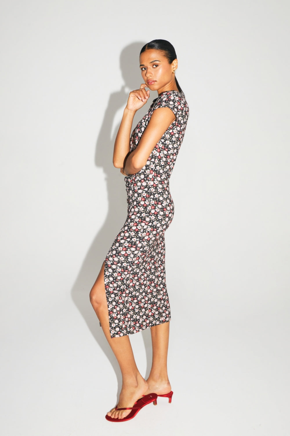 The Diane Red and Pink Floral Gypsy Print Dress Made in Italy