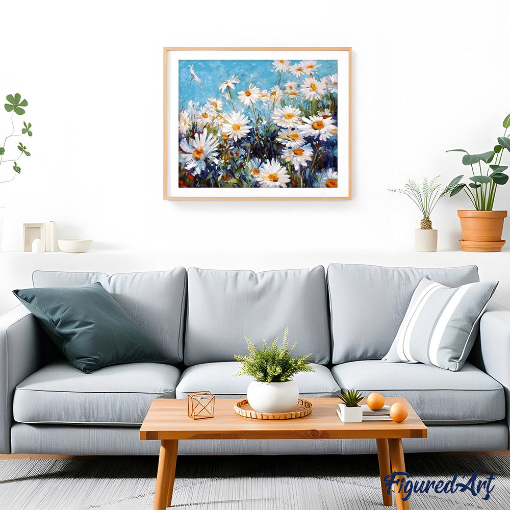 Pintura por números - Campo de margaritas y cielo azul