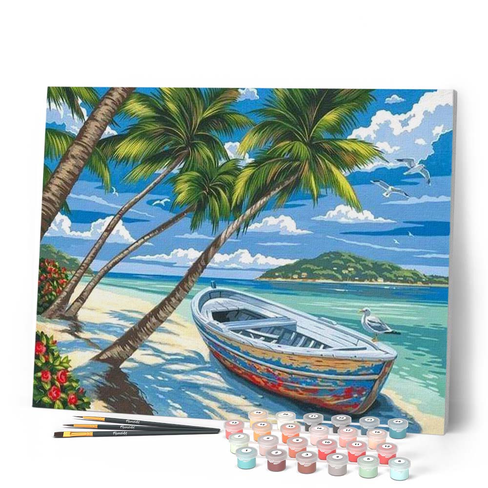 Paint By Numbers - Boat Under The Coconut Trees