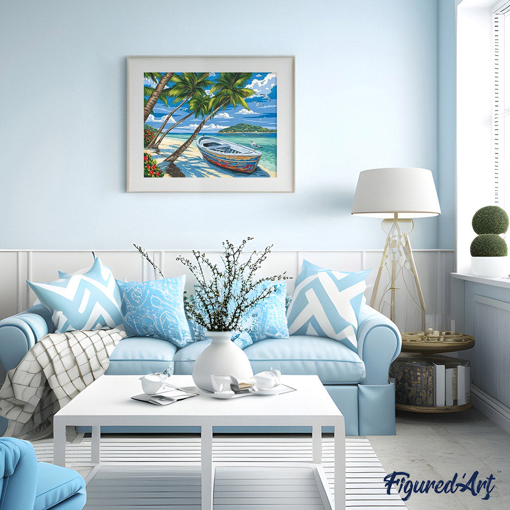 Paint By Numbers - Boat Under The Coconut Trees