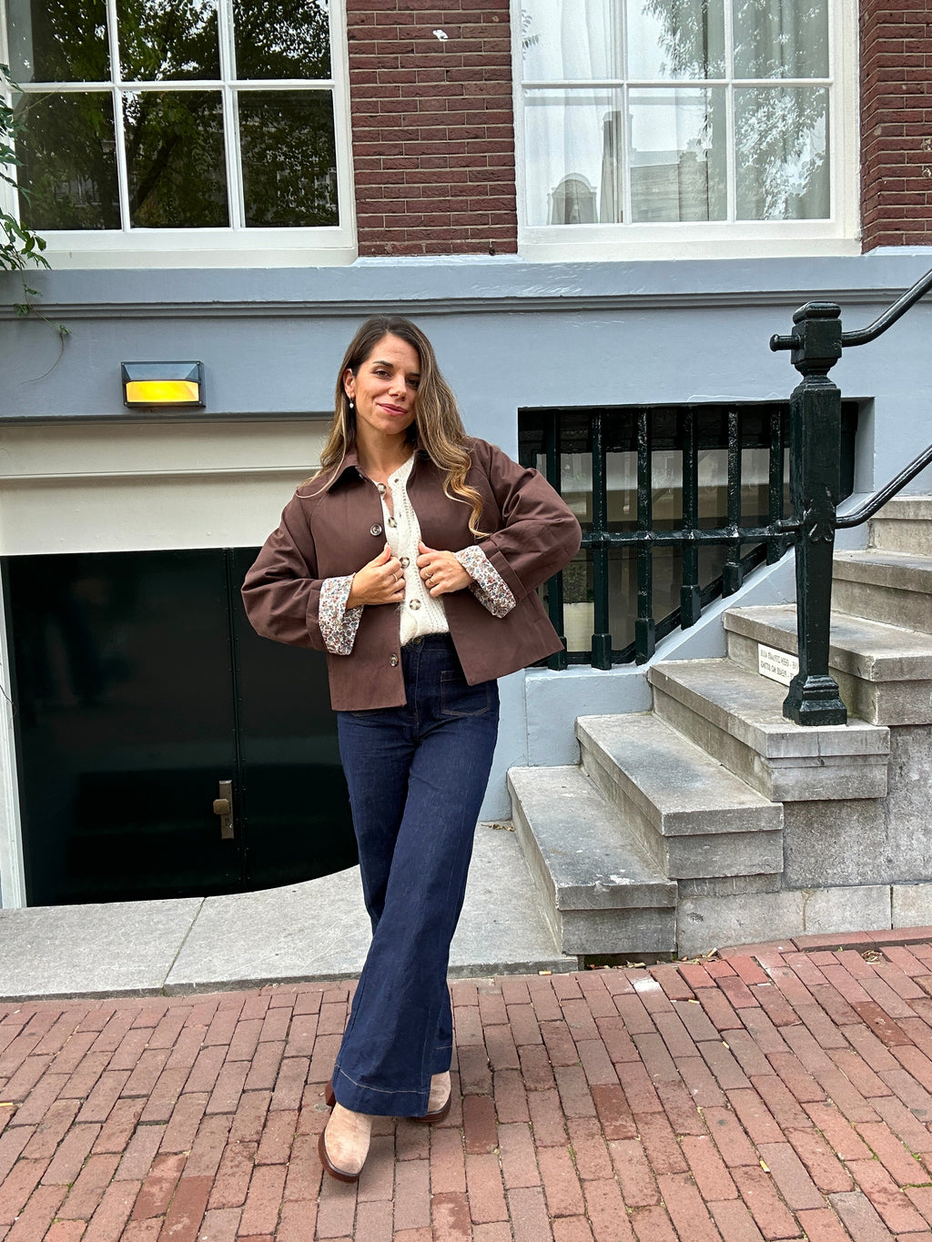 Edith Trench Jacket In Brown Liberty Cotton