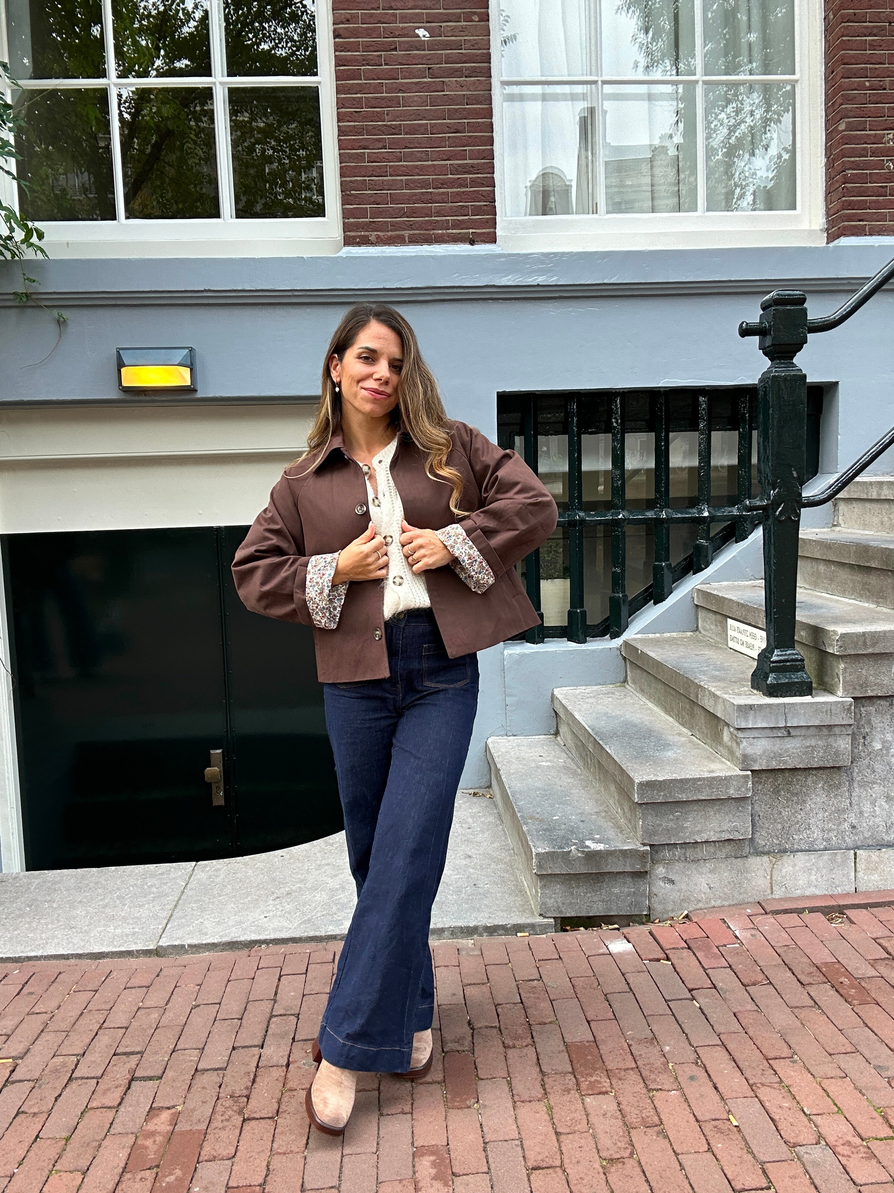 Edith Trench Jacket In Brown Liberty Cotton