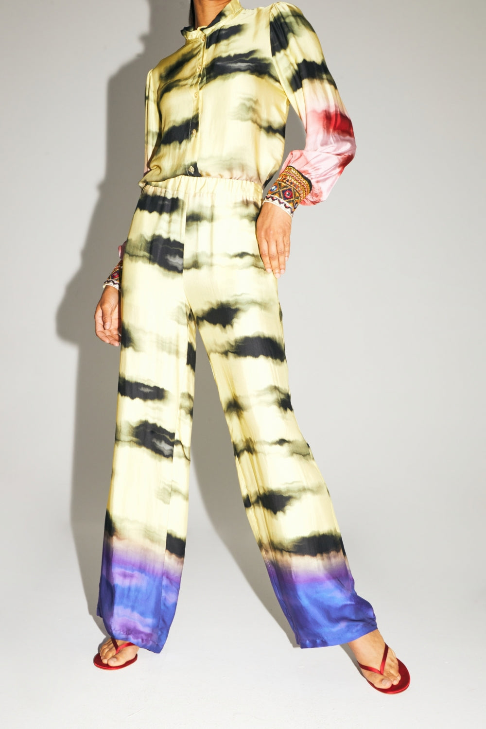 Pantalon Aurora Imprimé Funky Tie And Dye Fabriqué En Italie - Rouge