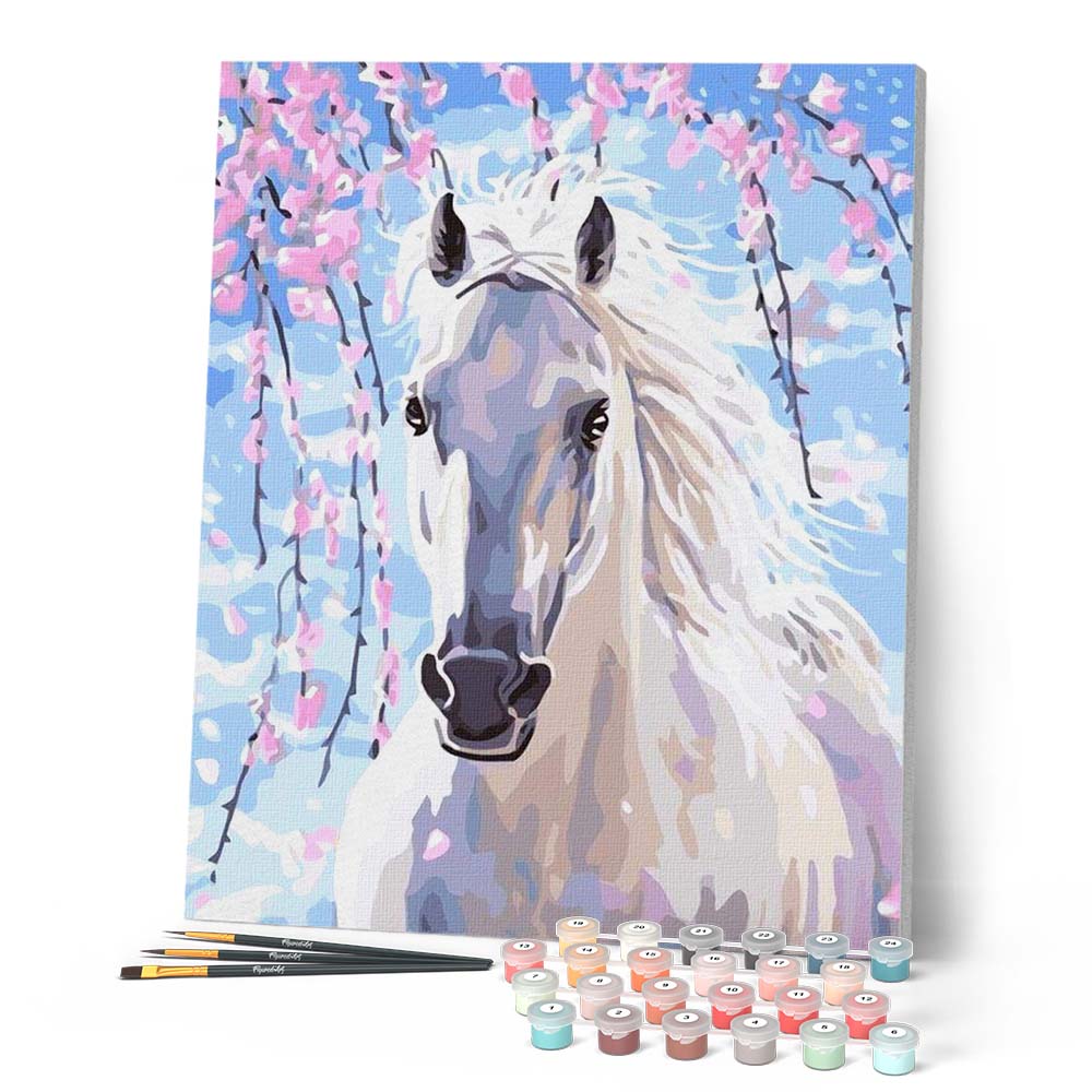 Paint By Numbers - Horse And White Flowers