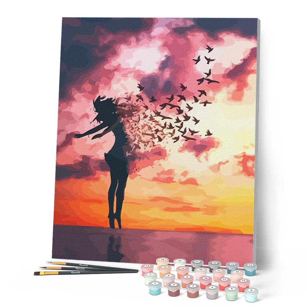 Paint By Numbers - Woman And Birds At Dawn