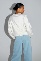 Sweatshirt Eddie Lucky Girl i økologisk bomuld fremstillet i Portugal - Hvid