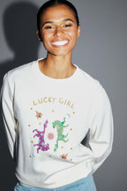 Sweatshirt Eddie Lucky Girl i økologisk bomuld fremstillet i Portugal - Hvid