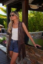 Tallys Fringed Waistcoat - Brown