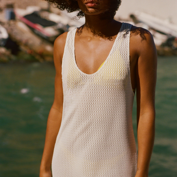Dulce Crochet Beige Cut Dress