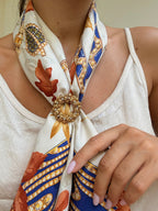 Vintage Scarf Ring - Floral Crown and White Rhinestones