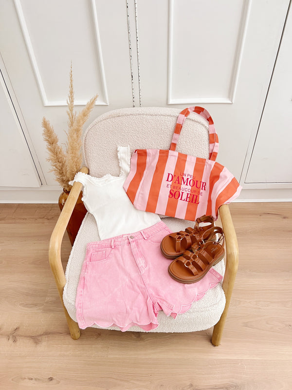 Bolso Tote Un Poco De Amor Y Mucho Sol A Rayas Rosa Naranja