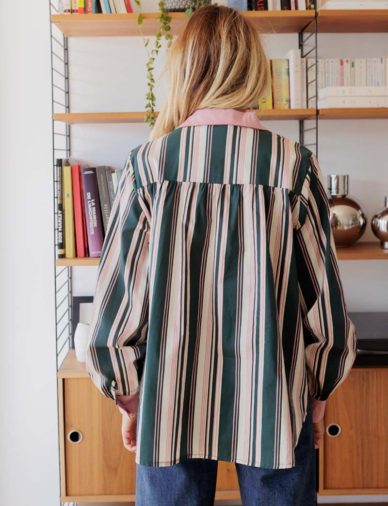 Hemdbluse Shimo in Grün & Rosa