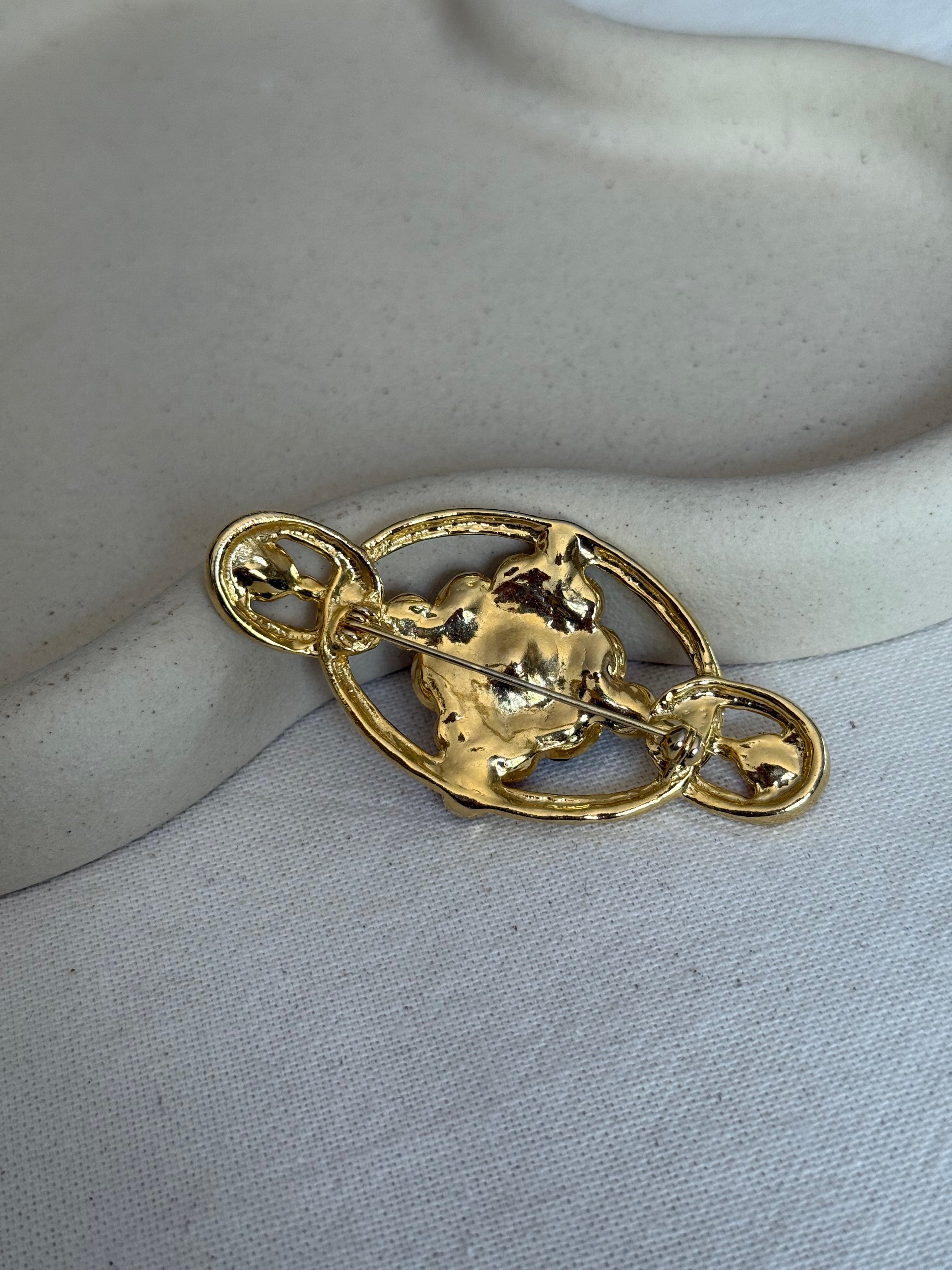 Broche Vintage - Cristaux Noirs Et Rouges