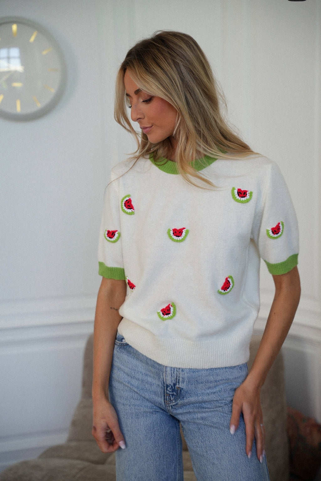 Pull Pastèques Maé - Vert/Blanc
