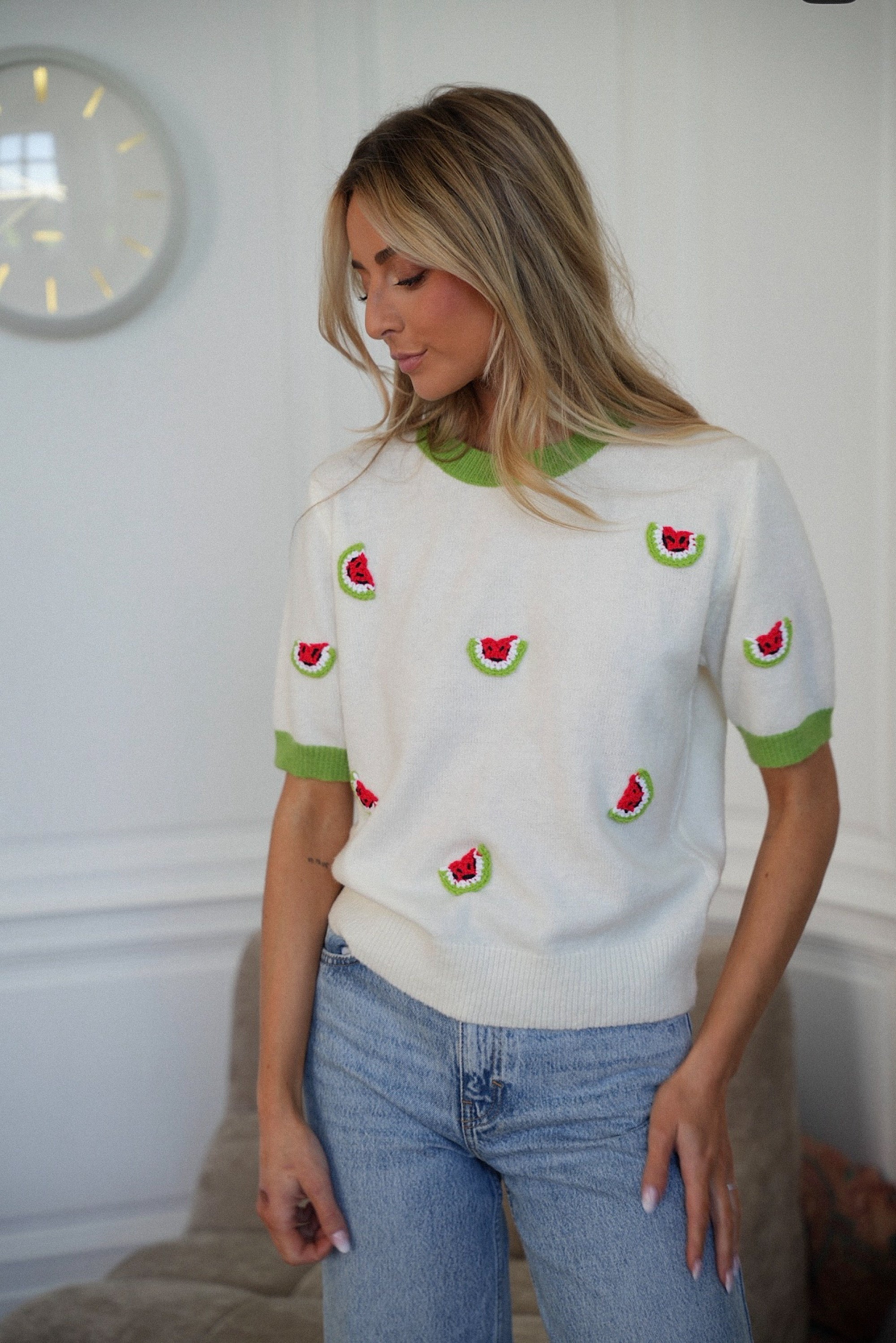 Pull Pastèques Maé - Vert/Blanc