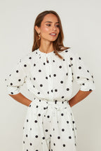 Chemise En Coton, Manches Courtes Motif Pois - Blanc