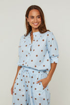 Camisa de Algodón Manga Corta Estampado de Lunares - Cielo