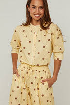 Chemise En Coton, Manches Courtes Motif Pois - Jaune