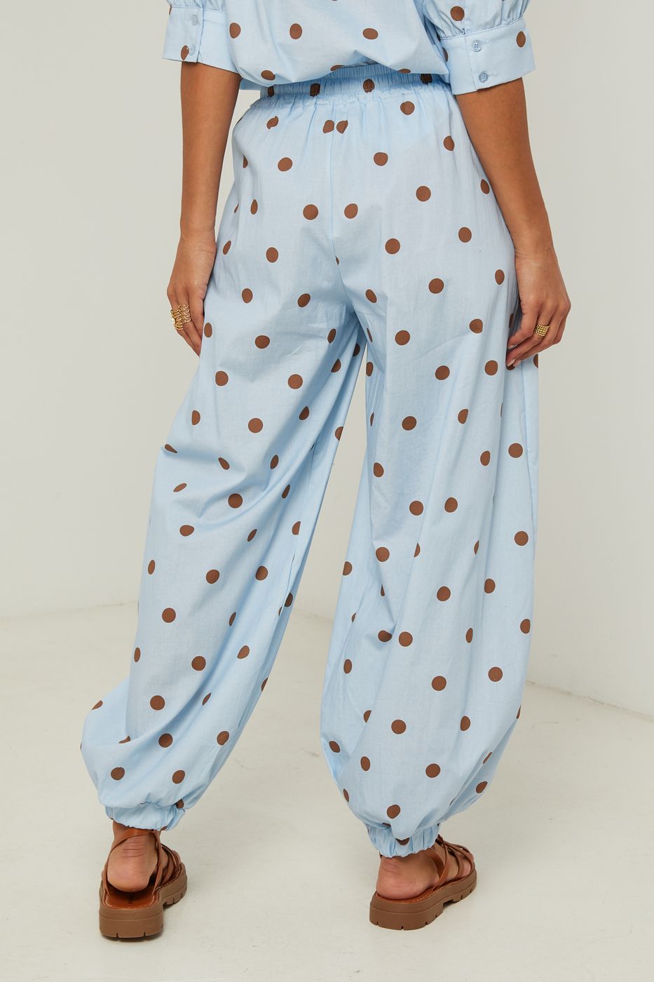 Pantalon En Coton Au Motif À Pois - Ciel