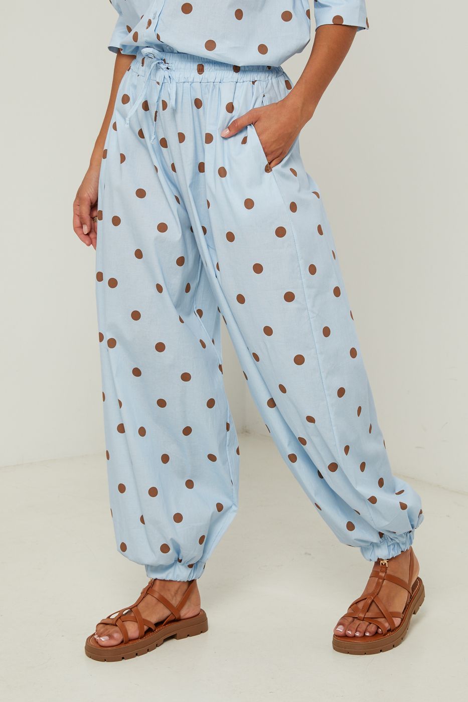 Pantalon En Coton Au Motif À Pois - Ciel