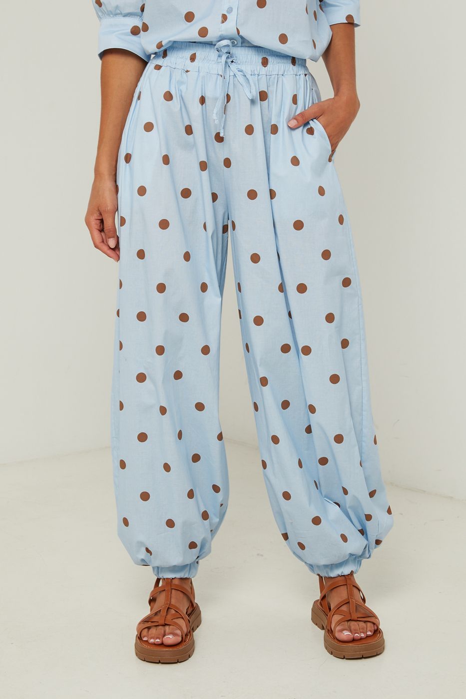 Pantalon En Coton Au Motif À Pois - Ciel