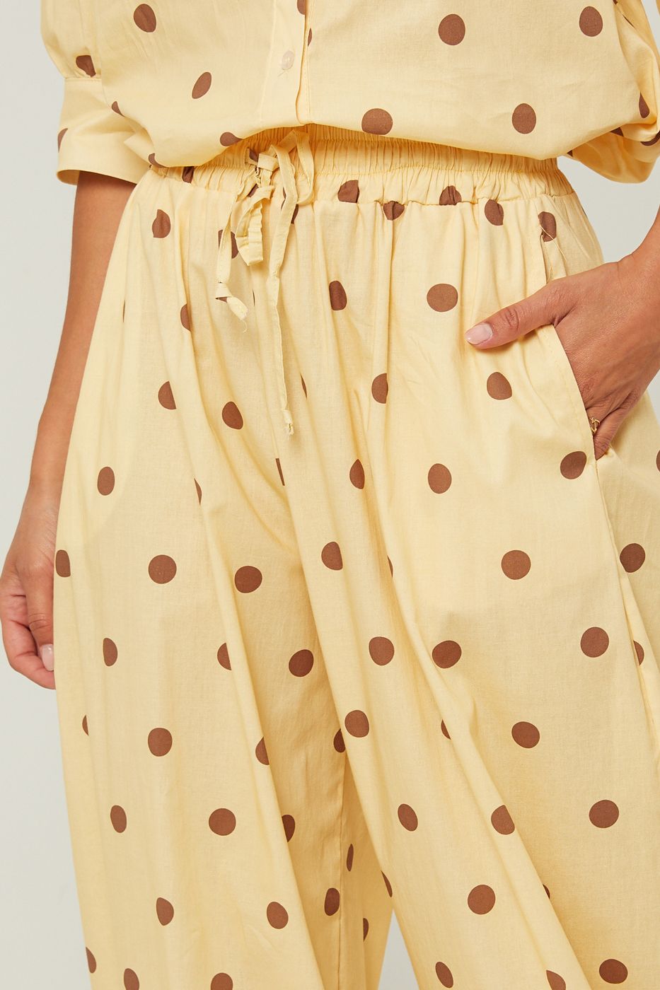 Pantalón De Algodón Con Estampado De Lunares - Amarillo
