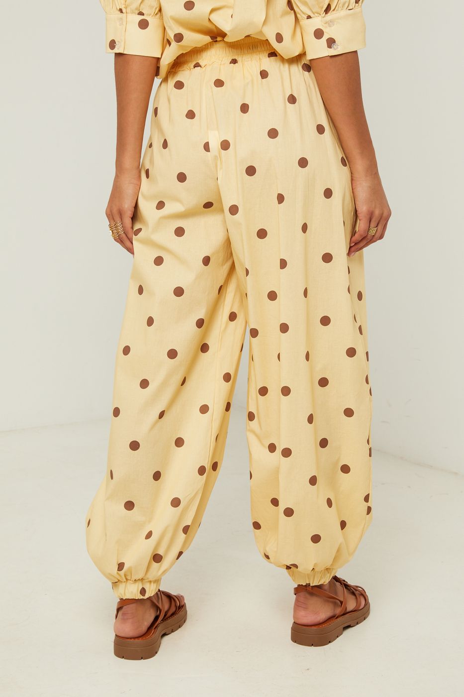 Pantalón De Algodón Con Estampado De Lunares - Amarillo