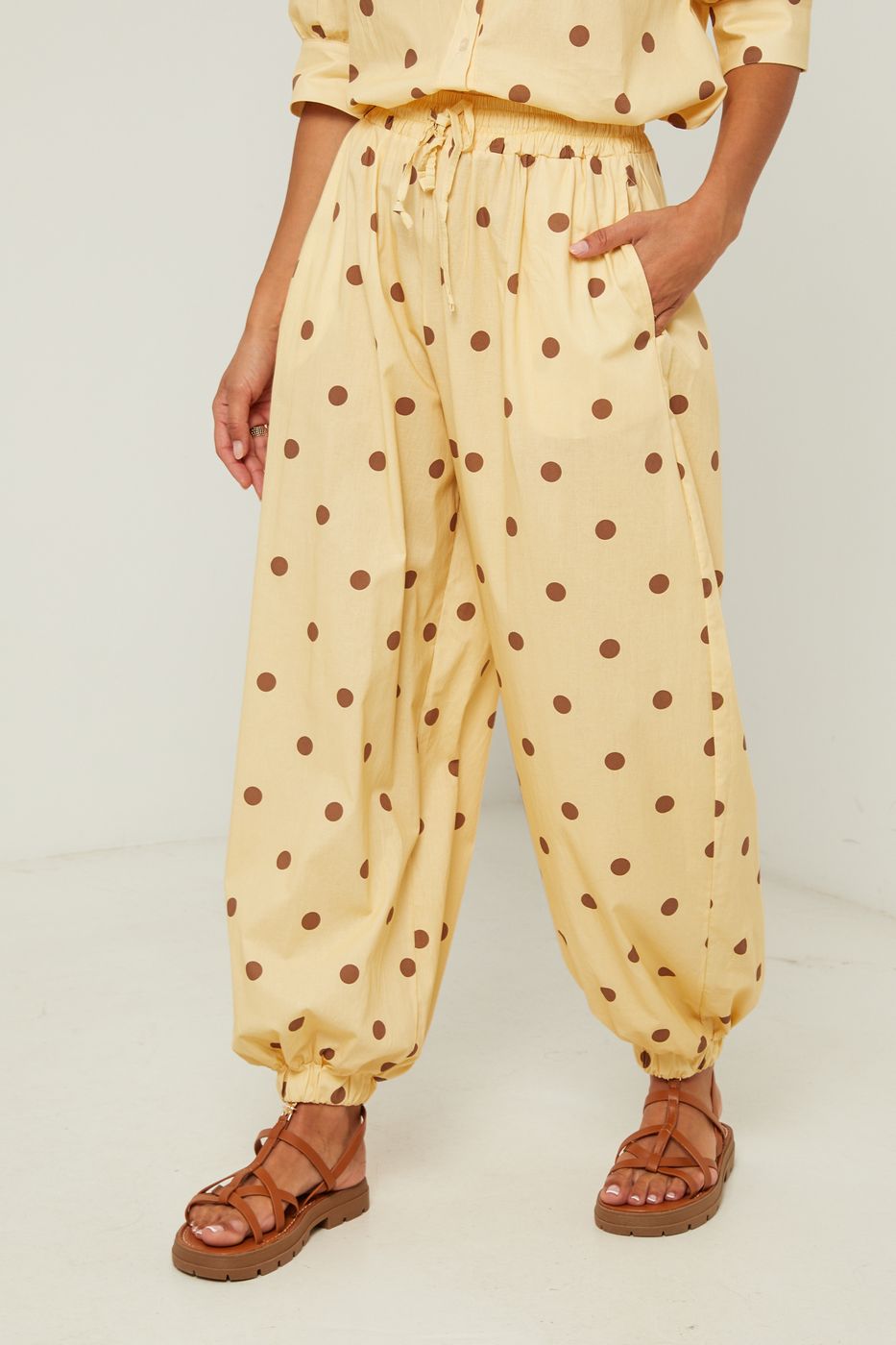 Pantalón De Algodón Con Estampado De Lunares - Amarillo