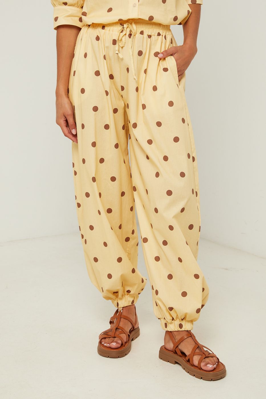Pantalón De Algodón Con Estampado De Lunares - Amarillo
