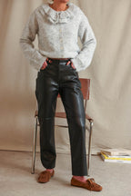 Adam Black Faux-Leather Trousers