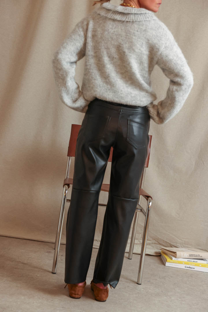 Adam Black Faux-Leather Trousers