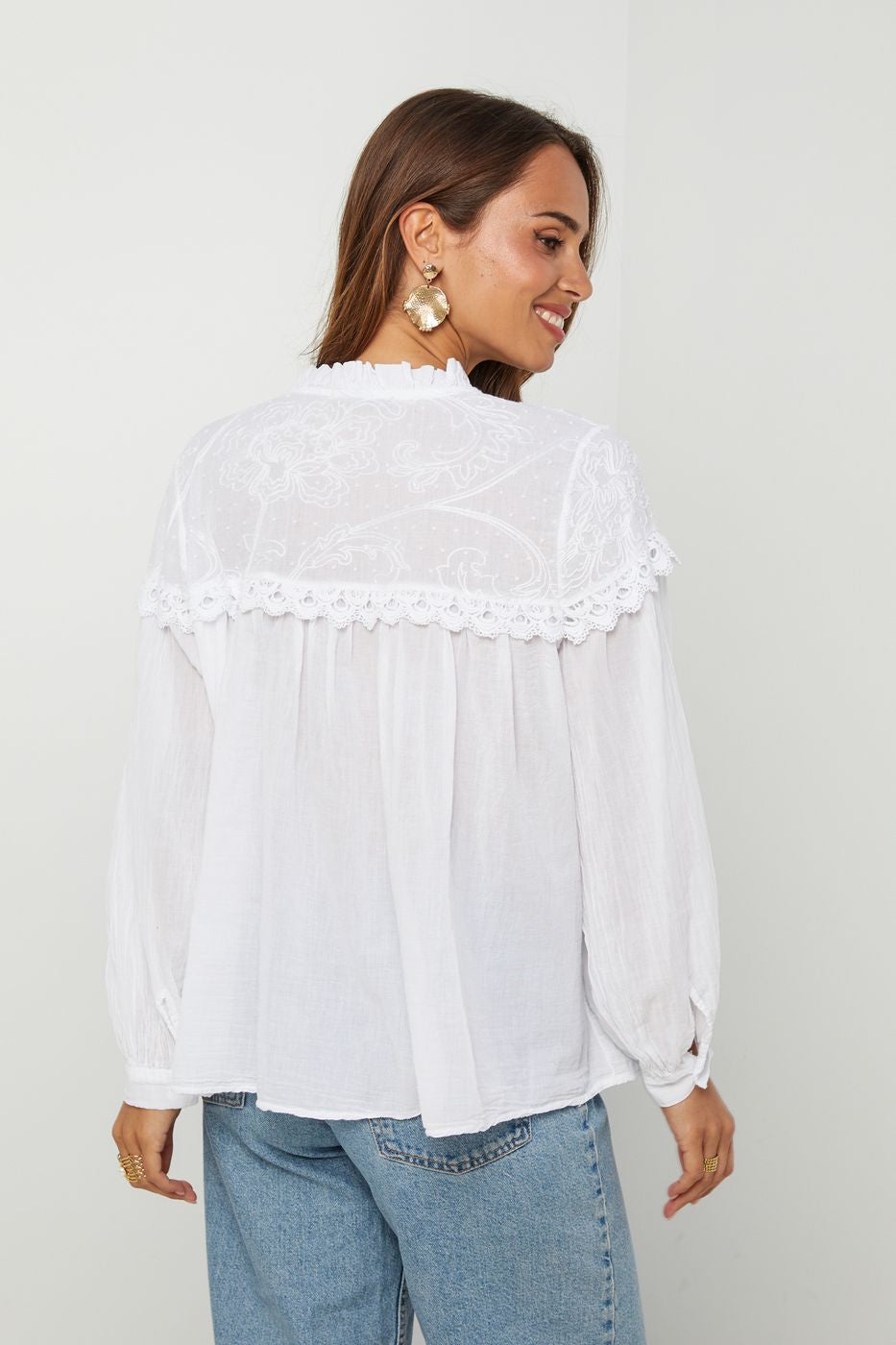 Top En Coton, Manches Longues - Blanc